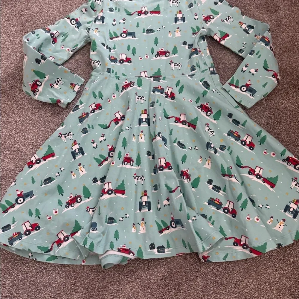 Frugi Holiday Theme Farm Print Long Sleeve Dress Sz 6-7